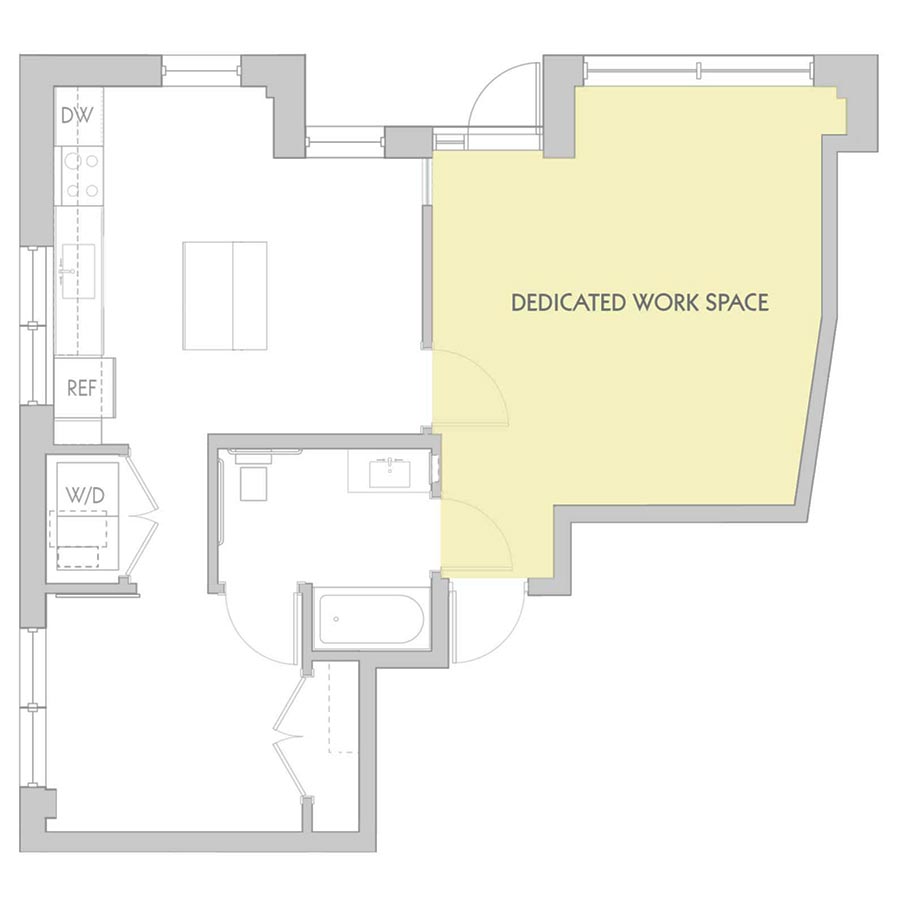 The 801 Floor Plan - Live/Work Unit 1 - 803 Van Buren Street - 1 Bedroom/1 Bath 762 square feet