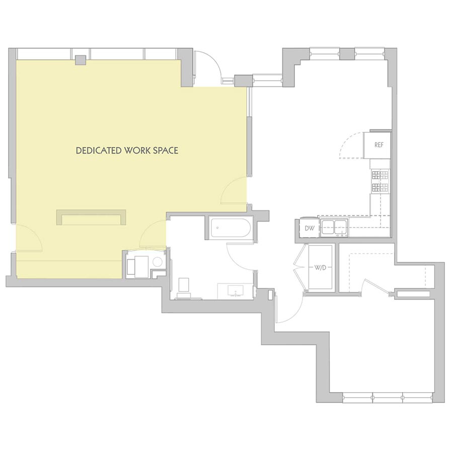 The 801 Floor Plan - Live/Work Unit Oak Park Avenue - 1 Bedroom/1 Bath 1,295 square feet