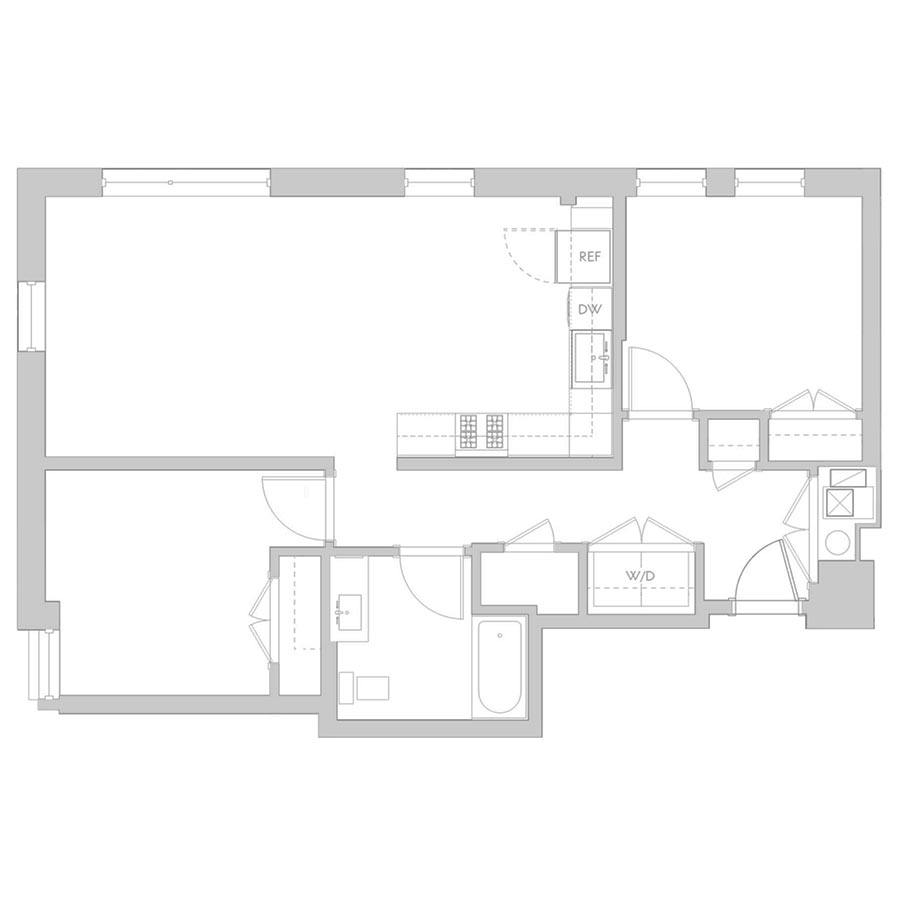 The 801 Floor Plan - Unit 201, 301 1 Bedroom/1 Bath 865 square feet