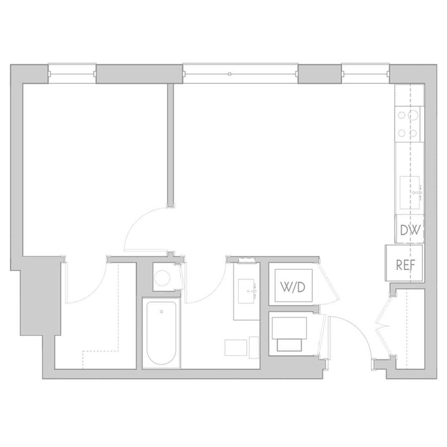 The 801 Floor Plan - Unit 202, 302, 402 1 Bedroom/1 Bath 550 square feet