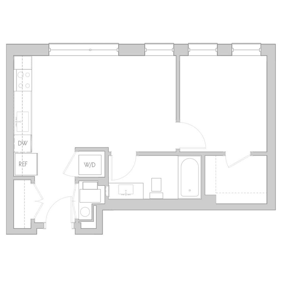 The 801 Floor Plan - Unit 203, 303, 403 1 Bedroom/1 Bath 530 square feet