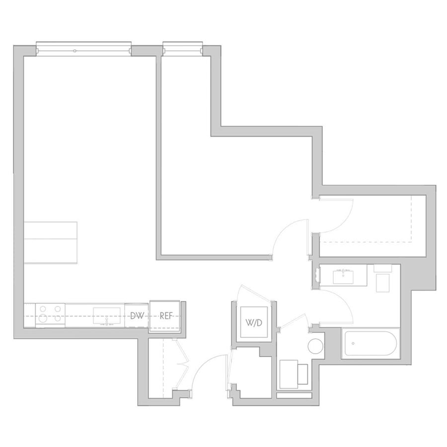 The 801 Floor Plan - Unit 205, 305, 405 1 Bedroom/1 Bath 730 square feet