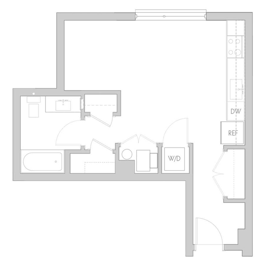 The 801 Floor Plan - Unit 206, 306, 406 Studio/1 Bath 435 square feet