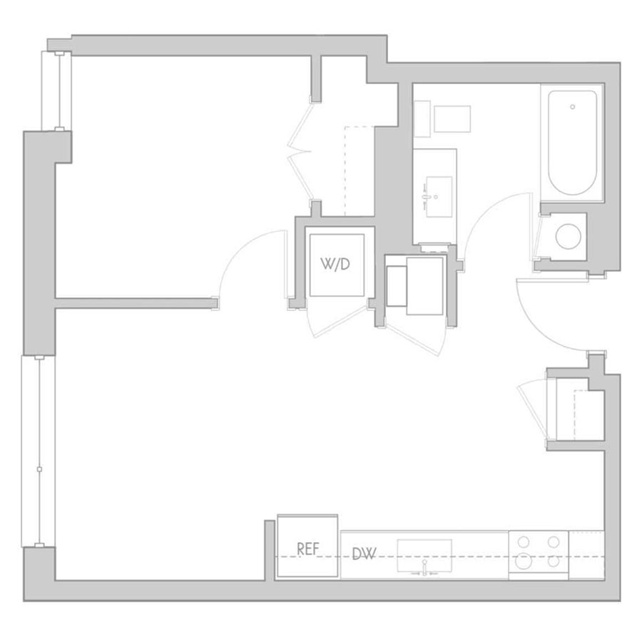 The 801 Floor Plan - Unit 212, 312 1 Bedroom/1 Bath 540 square feet