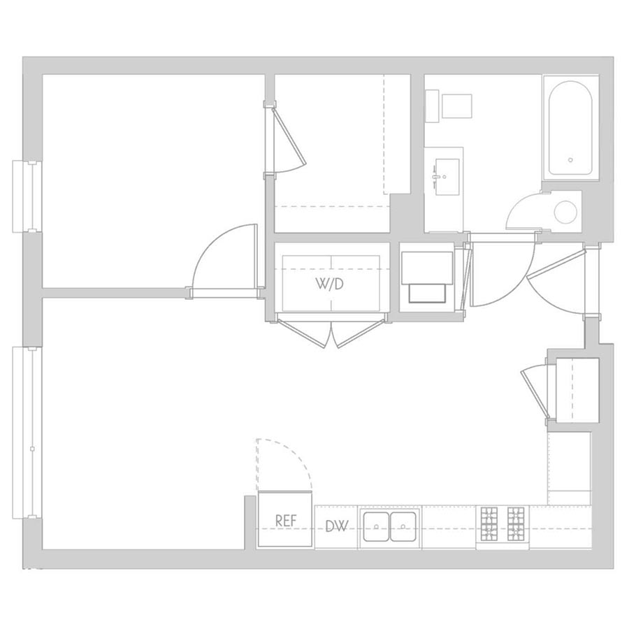 The 801 Floor Plan - Unit 407 1 Bedroom/1 Bath 575 square feet