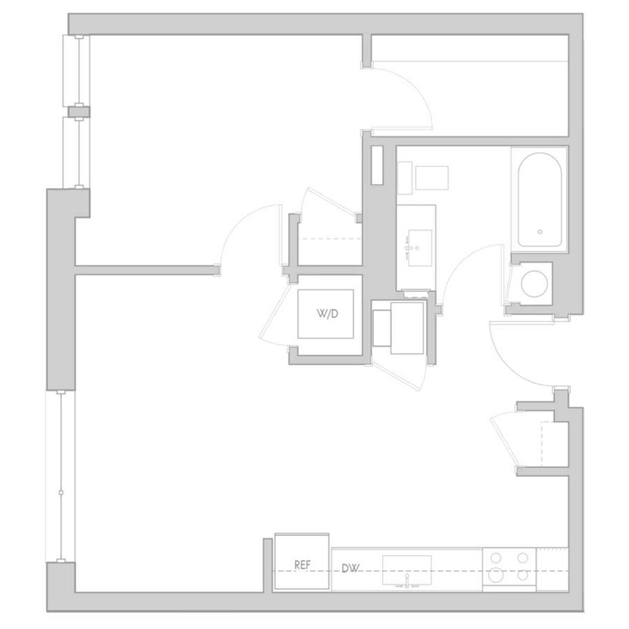 The 801 Floor Plan - Unit 412 1 Bedroom/1 Bath 540 square feet